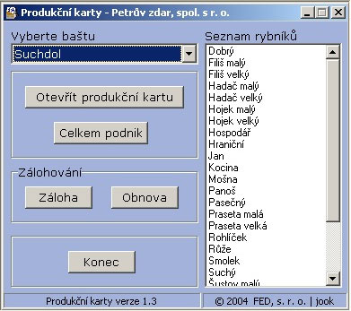 Screenshot programu Produkn karty verze 1.3